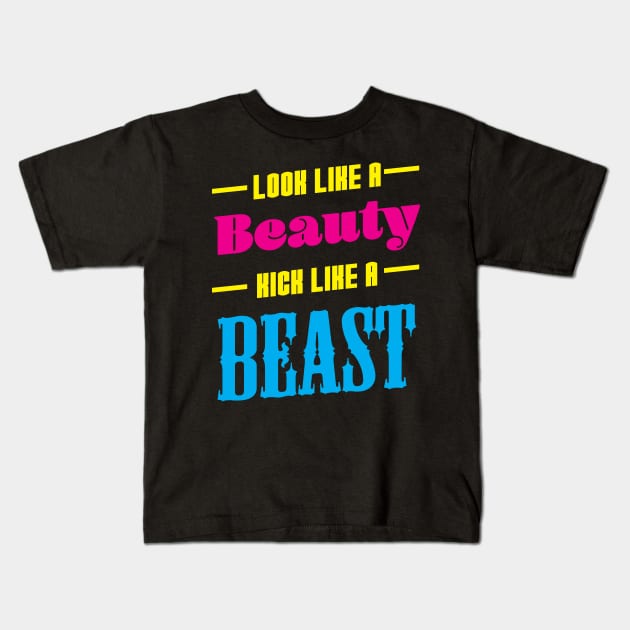 Look Like a Beauty Kick like a Beast Muay Thai Kickboxing Kids T-Shirt by Riffize